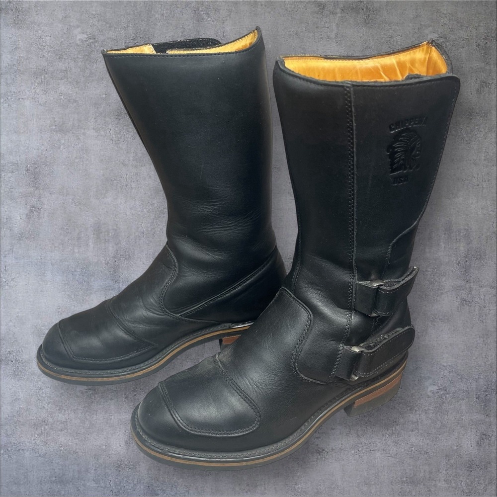 CHIPPEWA 27862 Black Leather Odessa Rally Motorcycle Biker Boots Mens 8.5D USA